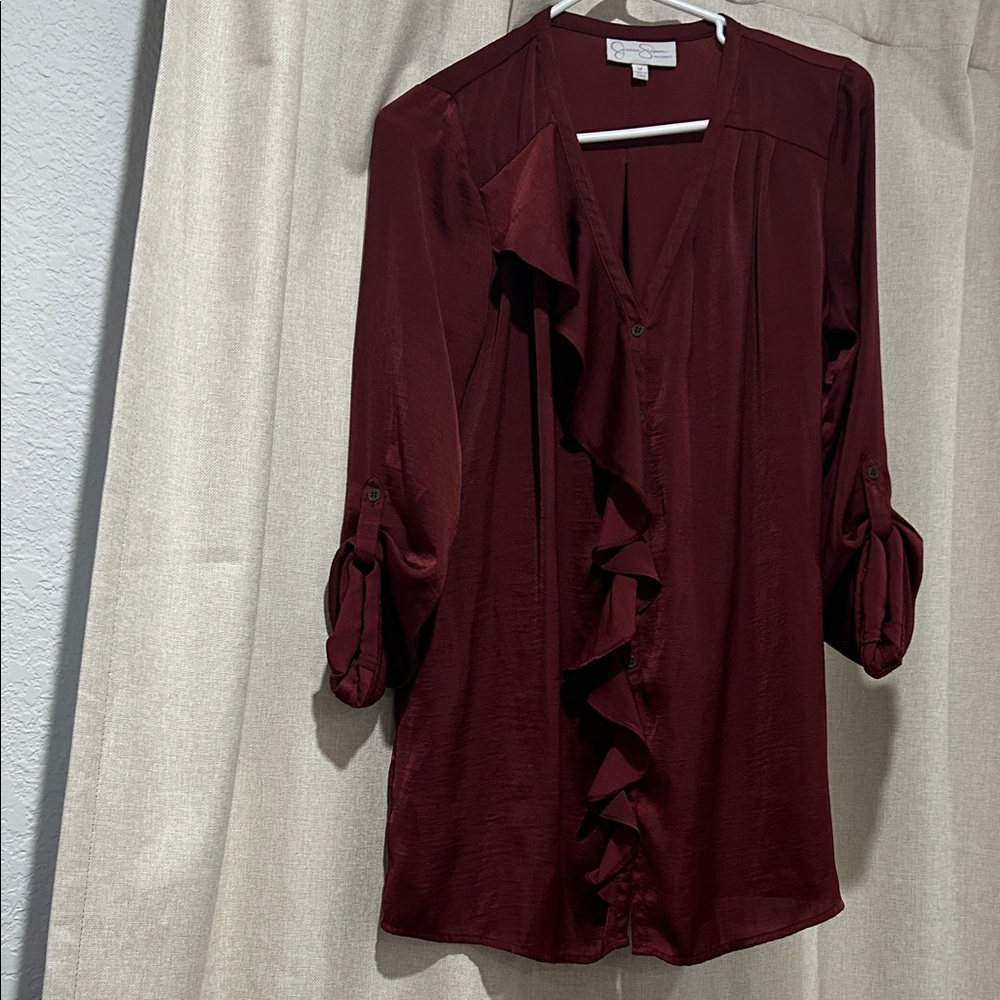 Jessica Simpson Deep Red Ruffle Blouse ❤️❤️